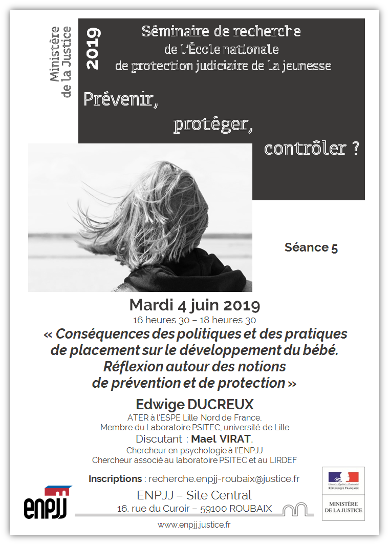 La séance conclusive du séminaire annuel de recherche de l'École nationale de protection judiciaire de la jeunesse (ENPJJ) se tiendra au site central (Roubaix - Hauts-de-France) de l'École le mardi 4 juin 2019 à partir de 16 heures 30.