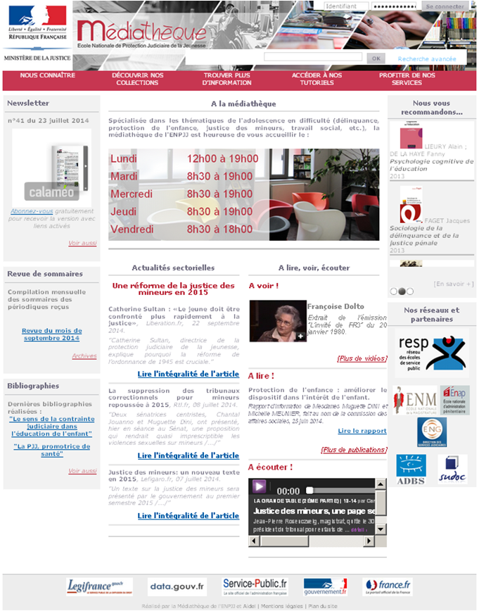 Page d'accueil du portail documentaire de la médiathèque
